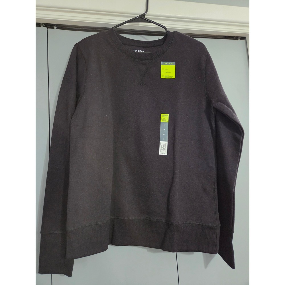 NWT Tek Gear Sweatshirt Medium Mineral Black Ultrasoft Fleece Crewneck Thumbhole